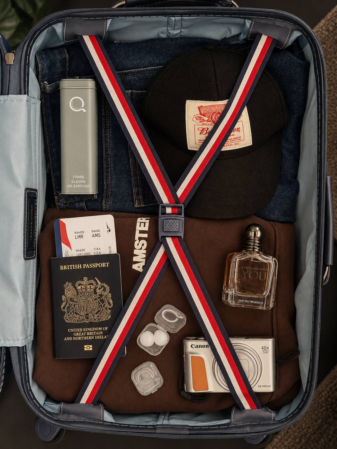 Quintara case packed in a suitcase